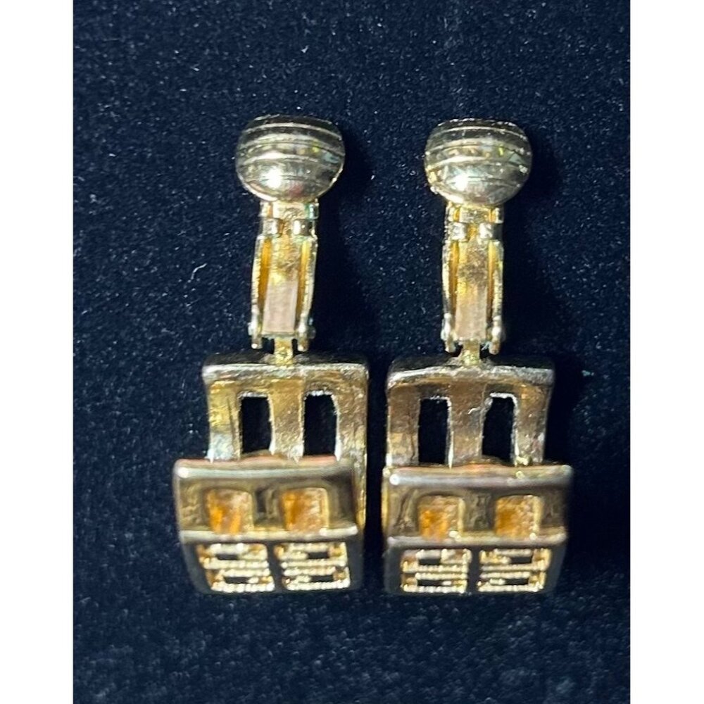 Vintage Givenchy Gold-Tone Greek Key Clip-On Earrings Elegant Old Money - Picture 5 of 10